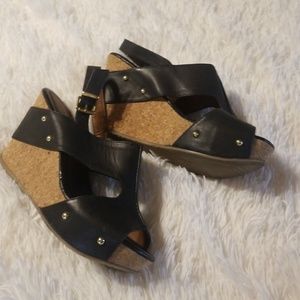 Cute Black Wedge Sandals
